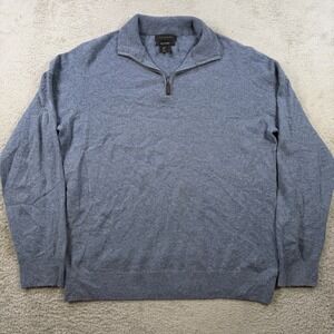 Tahari Sweater Mens Large Blue 100% Cashmere 1/4 Zip Pullover Soft Lightweight
